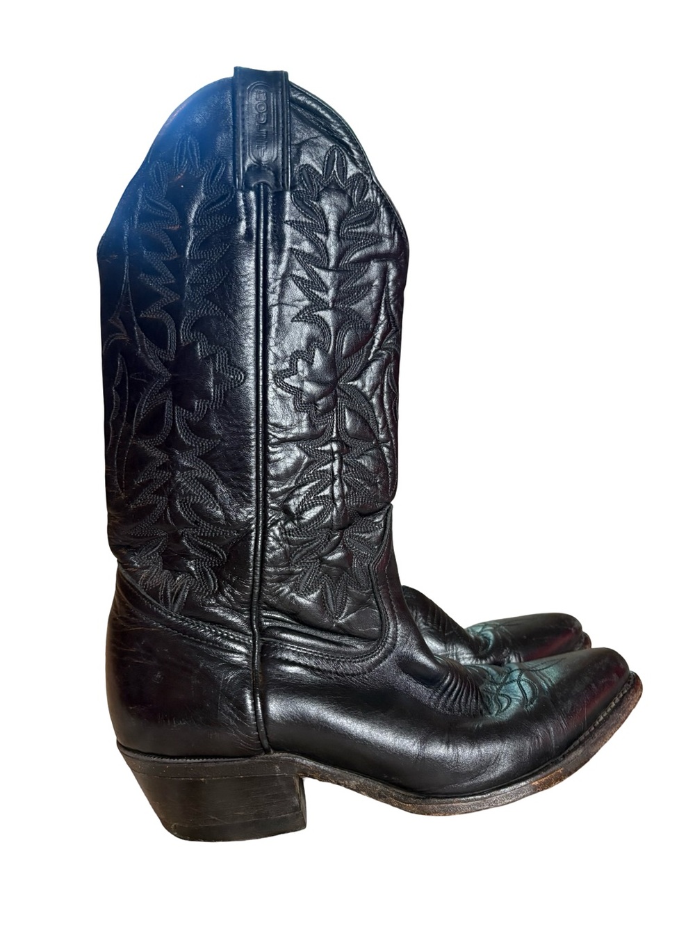 BOULET Vintage Black Women's Embroidered Western Leather Heeled Boots Size 8.5